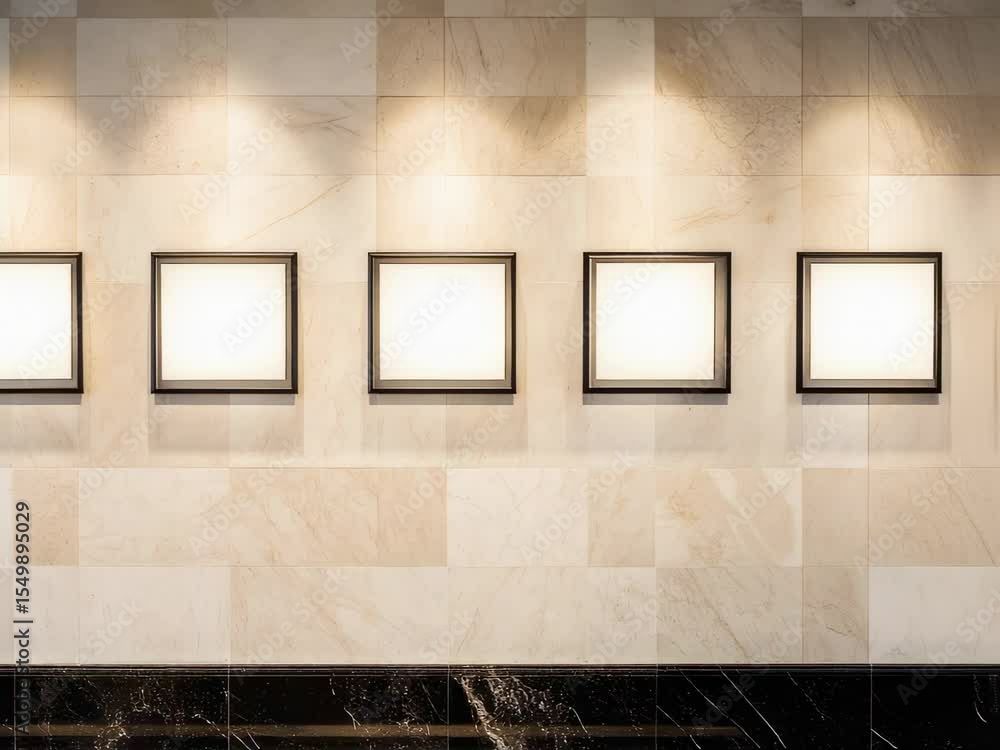 Aufkleber a meticulously arranged display of five empty picture frames hanging against a neutral background.