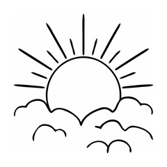 Black Line Drawing Sun Rising Above Clouds Simple Illustration
