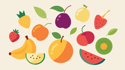 seamless pattern with fruits apple banana, pineapple, lemon 