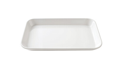 White rectangular tray with smooth surface and rounded edges, isolated, transparent background, no background  