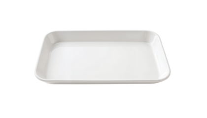 White rectangular tray with smooth surface and rounded edges, isolated, transparent background, no background  