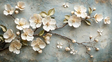 Elegant White Blossom Branch Painterly Texture Floral Art Spring Bloom Nature Photography