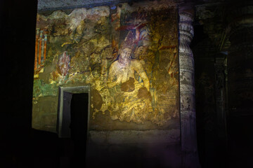Ancient Cave Mural of Historical Scenes