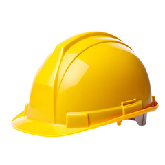 Fototapeta premium Bright yellow hard hat for construction safety protection on a black background