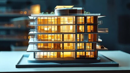 Illuminated Architectural Model, Modern Luxury Building Design - Powered by Adobe