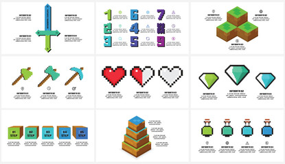 Set creative concept for infographic with 3, 4, 5, 9 steps, options, parts or processes.