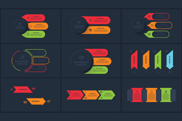 Set creative concept for infographic with 2, 3, 4 steps, template for web on a black background.