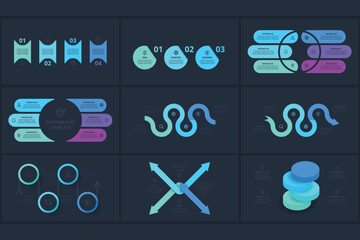 Set creative concept for infographic with 3, 4, 6 steps, template for web on a black background.
