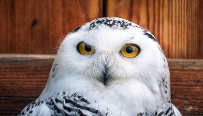 Obraz premium close up snowy owl eye with wooden background
