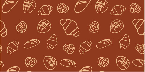 Bakkery seamless pattern vector hand drawn illustration.  For design web site, packing, textile, fabric etc. 