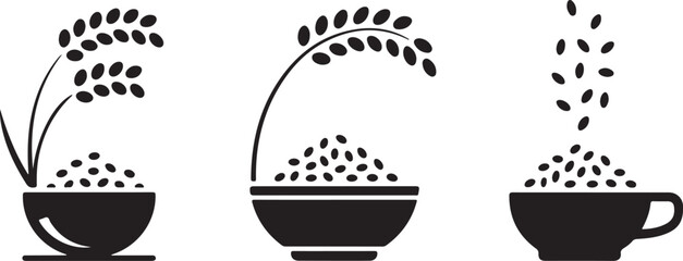 Black and White Stylized Rice Plant Illustration