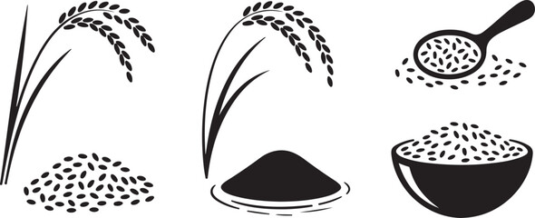 Black and White Stylized Rice Plant Illustration