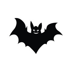 Cartoon Bat Silhouette with a Smiling Face for Halloween Designs and Celebrations