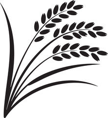 Black and White Stylized Rice Plant Illustration