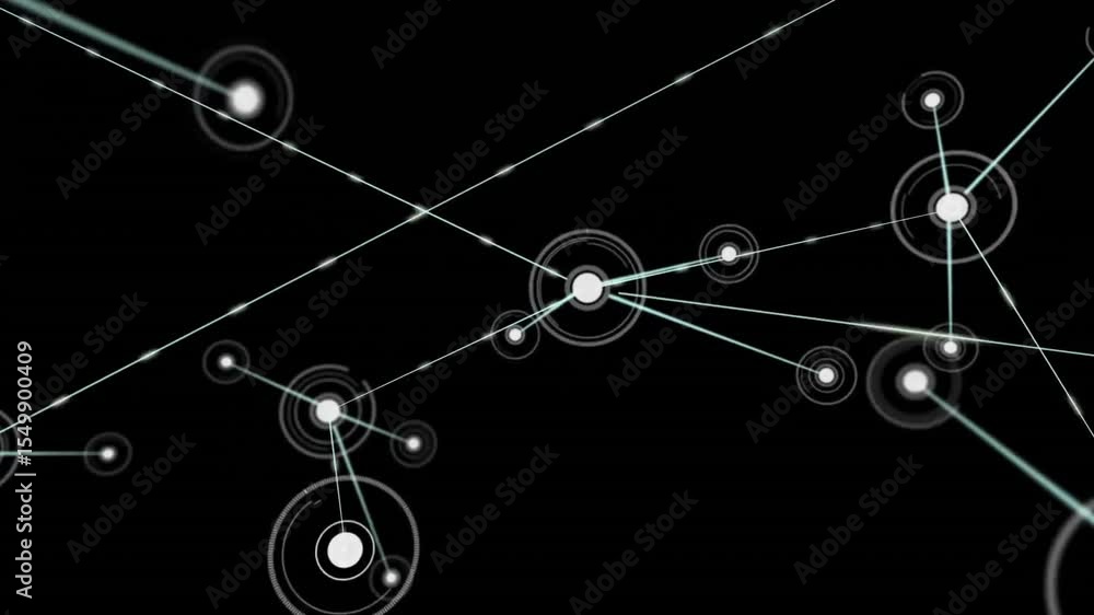 Poster rings forming around node initiating network linking and expanding data mesh, glitch bars flashing