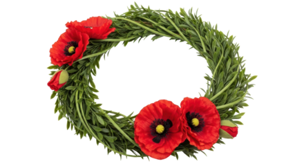 Isolated Green Wreath with Red Poppies
