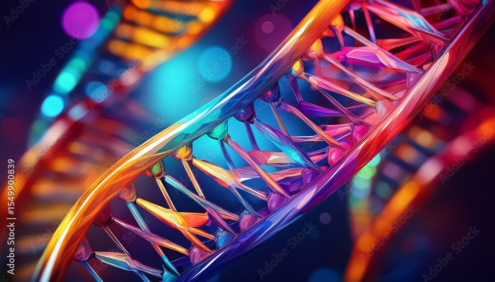Poster abstract representation of colorful dna helix in vibrant background