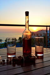 wine bottle on the beach