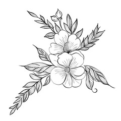 Abstract art, hand-drawn doodle, sketch flowers.