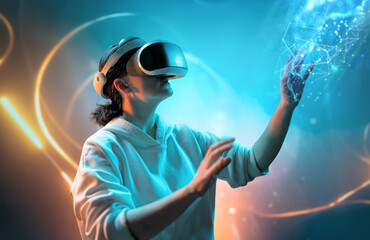 Woman with VR virtual reality goggles
