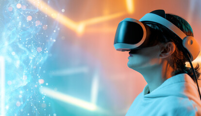 Woman with VR virtual reality goggles