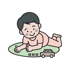 Little Boy Playing With Toy Car Outline