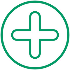 round back outline green plus symbol