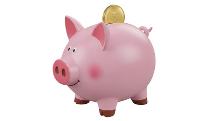 Isolated Piggy Bank with Coin