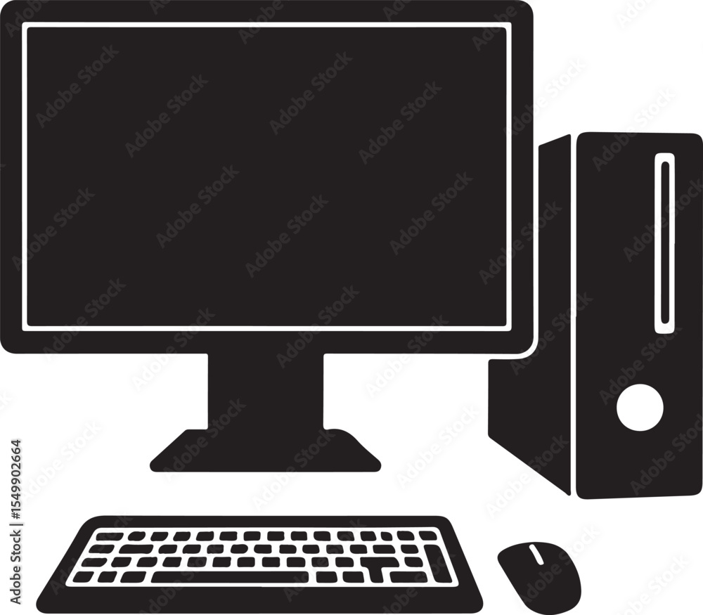 Poster silhouette of a personal desktop computer in vector format