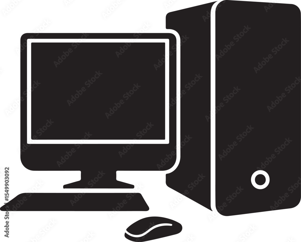 Poster office desktop computer silhouette for business vector use