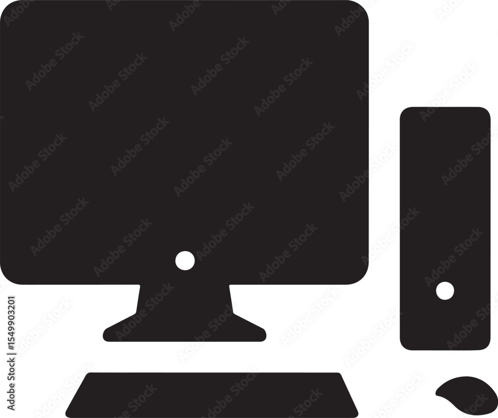 Fototapete Flat design of desktop computer silhouette for tech graphics