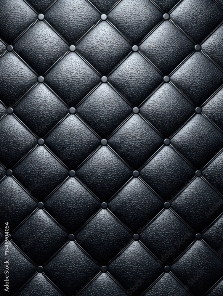 Poster Black leather quilted pattern with button tufting creates luxurious and elegant textured background with sophisticated and stylish feel