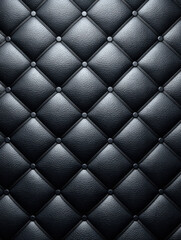 Naklejka premium Black leather quilted pattern with button tufting creates luxurious and elegant textured background with sophisticated and stylish feel
