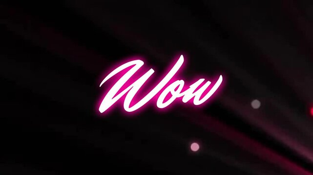 Dark screen showing pink streaks causing W w fading into Wow drifting particles revealing text