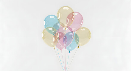 Obraz premium A cluster of pastel-colored translucent balloons floats against a stark white background.