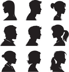 Silhouette avatar icons set people man and women head icons 