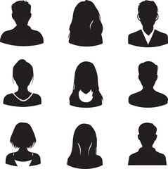 Silhouette avatar icons set people man and women head icons 