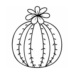 Black and White Line Drawing of a Blooming Cactus flower