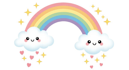 Isolated Rainbow with Clouds, Stars and Hearts
