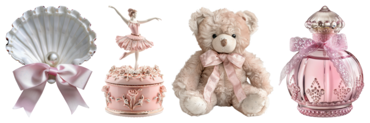 PNG Elegant pink decorative gift set, element set on transparent background