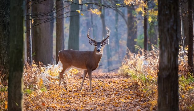 a very healthy 8 point buck is in the woods in hershey pa this beautiful autumn morning buck is on the trail of 2 does that passed through just minutes earlier