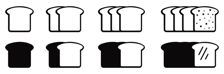 Toasted Bread Slice Icons Set – Filled, Outline, and Stroke Style Vector Illustration