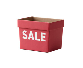 A red sale box with white lettering against a stark black backdrop, perfect for promotion.