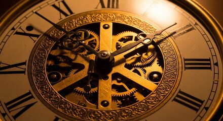 Obraz premium Intricate Clockwork: Golden Gears and Roman Numerals in Warm Light