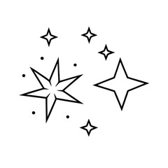 Black Line Art Stars Twinkling Sparkle Design Element