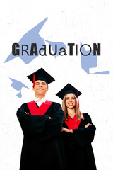 Trend template sketch design 3D photo collage of couple young lady man posing smile success...