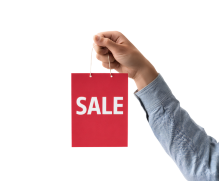 A hand displaying a red sale tag, perfect for promoting discounts and deals.