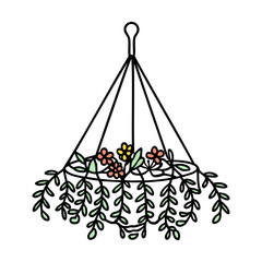 Hanging Planter with Green Leaves and Colorful Flowers