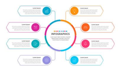 Modern Infographic design elements for your business data with 8 options, parts, steps, timelines or processes, Circle round concept. Vector Illustration.	