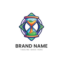 Stylized hourglass logo featuring vibrant colors and geometric shapes, capturing the essence of time and creativity within a modern design.